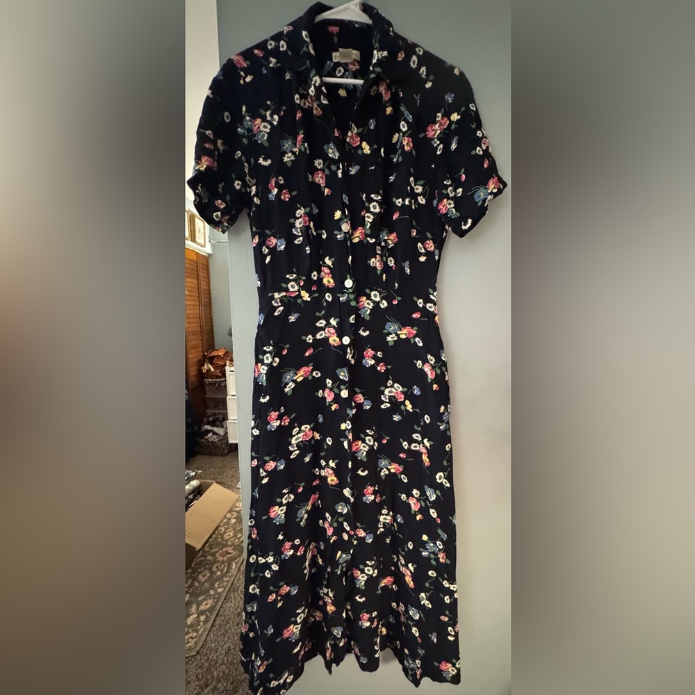 Y2K button down Floral Black Dress